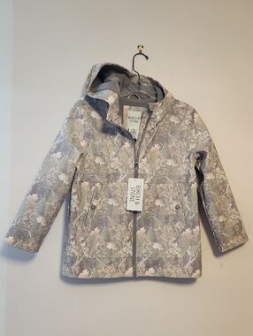 Birch & Stone Kids' Hooded Atumn Leafes Print Fleece Lined Rain Jacket Sz 10